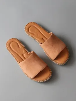 Odos atidaryti tne Muller slippersAir pagalvėlės vasarą sandalsWomen tai odos slippersHandmade odos slippersBig šlepetės