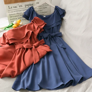 Off Peties Suknelė Vasaros Pynimas Mini Suknelė Moteriai Vasaros Paplūdimio Korėjos Kawaii Šalis Suknelės Moterims 2021 Elegantiškas Gimtadienio Mielas 2904
