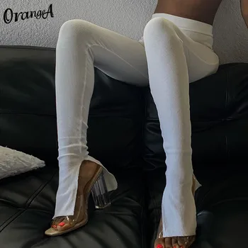 OrangeA briaunoti moterų aukšto juosmens dizaino pieštuku kelnes tampri atsitiktinis 2021 m. Vasaros mados paprasta streetwear kelnės liesas moteris 156243