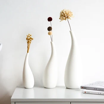 Paprastas Stilius Baltos Keramikos Matinis Gėlių Vazos, Dekoratyvinės Vazos, Džiovintų Gėlių Puošmena Meno Amatų Namų Stalo Apdailos