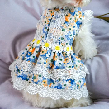 PETCIRCLE Šunų Drabužius Mažų Gėlių Nėrinių Suknelė Mažų Šunų Mažylis Naminių Kačių Vasaros Pet Mielas Kostiumas pritaikytas Drabužiai Šuo Sijonas, Marškinėliai 14170