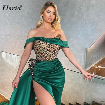 Plus Size Green Vakaro Suknelės Su Pusės Split Seksualus Arabų Garsenybių Suknelės Moterims 2021 Couture 