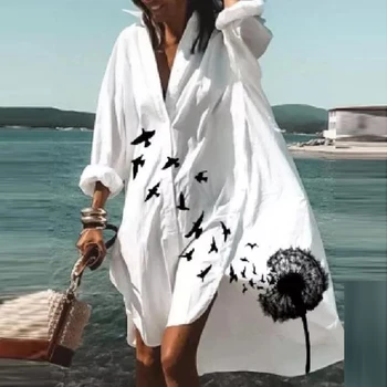 Plus Size Paplūdimys Marškinėliai Suknelė Moterims Spausdinti Megztinis ilgomis Rankovėmis Prarasti Suknelė Bohemijos Beach Party, Vestidos Skraiste Sundress платье 2021 26574