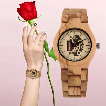 Ponios Visas Medinių Žiūrėti Band Laikrodis Kvarcinis Laikrodis Natūralaus Klevo Medienos Moterų Atsitiktinis Laikrodžiai Lankstymo Sagtimi Medienos Laikrodis Dovana