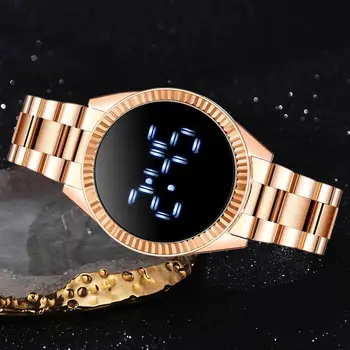 Prabanga Skaitmeninio Verslo Laikrodžiai Moterims Ponios Suknelė Mados Aukso LED Dial Apyranke Kvarciniai Rankiniai Laikrodžiai Moterų Reloj Mujer 128233