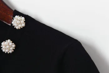 Prabangos Prekės ženklo Dizaineris Megztų Megztinių Moterims, O Kaklo Perlų, Deimantų Mygtuką Lankas trumpomis Rankovėmis Megzti Megztinis 168604