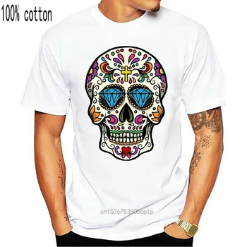 Prabangos Prekės Ženklo T Shirt Mens Aukštos Kokybės Cukraus Kaukolės Spausdinti Meksikos Kaukolė Suaugusiųjų Marškinėliai Vasaros Viršūnes 36524