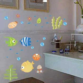Praktiškas Vonios Kambarys Animacinių Filmų Žuvų Tapetai Kūdikių, Vaikų Kambarys Decal Meno Siena Lipdukas Fone Namo Kambaryje Apdailos Reikmenys 84461