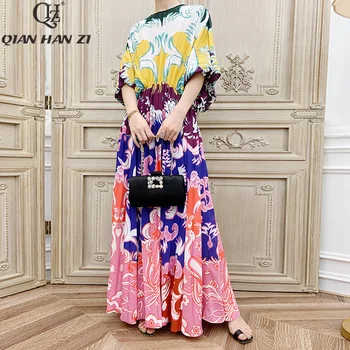 Qian Han Zi 2019 Prekės Rudenį Dizainerio Mados kilimo ir tūpimo Tako Maxi Suknelė Moterų ilgomis Rankovėmis Derliaus Spausdinimo Plisuotos Long Beach Suknelė 85250