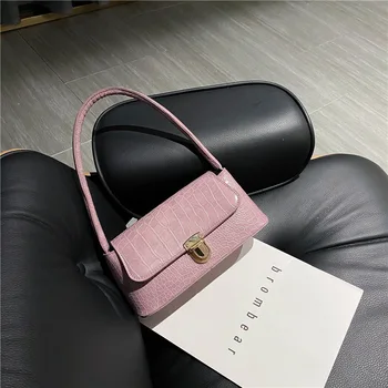 Qyahlybz grupė moterų oda pečių krepšiai, 2021 m. vasarą ins populiarus mažų mados pečių maišą pažasties violetinė batono krepšys 97491