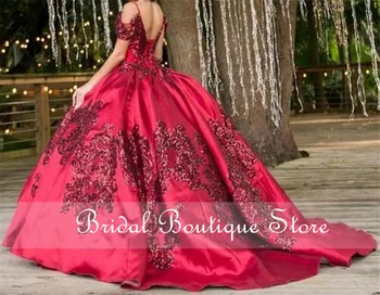 Raudona Quinceanera Suknelės su Blizgančiais Aplikacijos nuo Peties Saldus 16 Suknelė vestido de 15 anos 2021 Kamuolys Prom Chalatai 127636