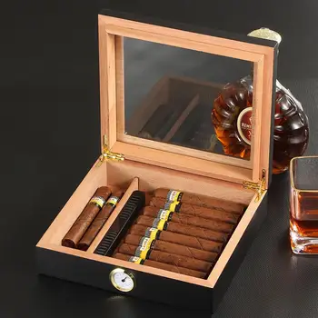 Raudonojo Kedro Mediena, Cigarų Kelionės Humidoras Lange Nešiojamų Cigarų Atveju W/ Drėkintuvas Drėgmėmačiu Cigarų Humidoras Sigaren Dėžutė Cigarams 48901