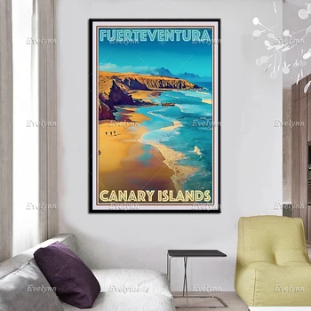 Retro Vintage Stiliaus Kelionių Plakatas Fuerteventura-Kanarų Salos, Aliejus, Tapyba, Plakatas ir Spausdinimo ant Drobės, Sienos Meno Modulinės Nuotraukas 154296