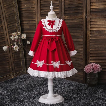 Saldus Lolita Princess Suknelės Mergaitėms 2021 M. Pavasarį, Rudenį Naujų ilgomis Rankovėmis Raudona Nėriniai Kalėdų Kostiumas Vaikų Cute Drabužiai 5402