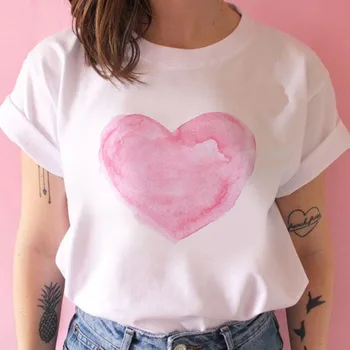 Saldus Širdis Juokinga Atspausdintas T-marškinėliai, moteriški marškinėliai Mados Atsitiktinis White T-shirt Harajuku Grafinis marškinėliai trumpomis Rankovėmis 123807