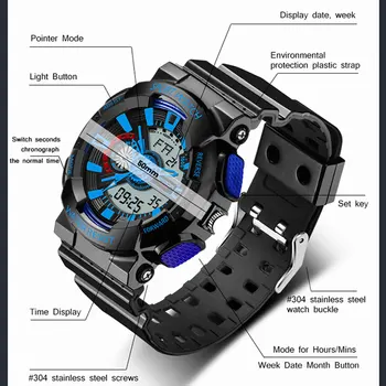 SANDA prekės ženklo mados žiūrėti vyrų LED skaitmeninio laikrodžio G., lauko multi-funkcija vandeniui karinės sporto žiūrėti relojes hombre 174094