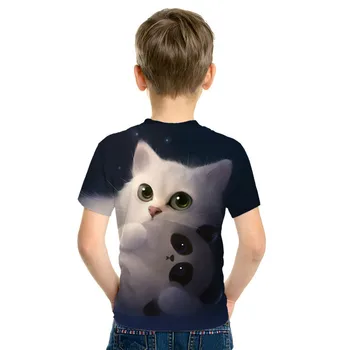 Spalvinga vaikų 3D katė T-shirt berniukas/mergaitė Harajuku stilius apvalios kaklo trumparankoviai marškinėliai, tinka scenos 156482