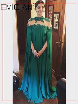 Spalvingas Žaliųjų Sonam Kapoor Visą Rankovėmis Indijos Stiliaus Aukšto Kaklo Vien Atgal Vakaro Suknelės Vestido De Festa 13483