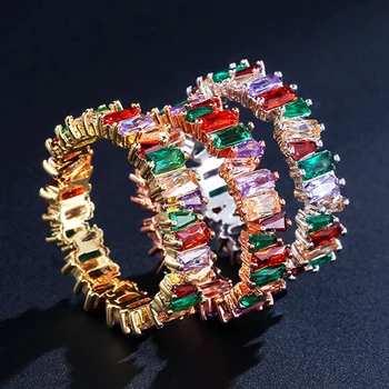 Spalvotų Kubinių zirconite amžinybės žiedas moterų, mergaičių, spalvinga kristalų didina shinne prabangių mados žiedas 61960