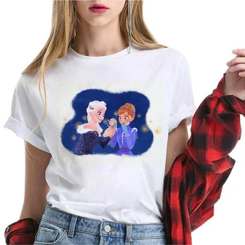 Sušaldyti Animacinių filmų Karalienė Elsa Princesė Ana marškinėliai Moterims Harajuku 