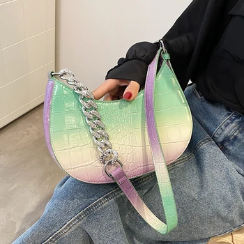 SWDF Akmens modelio Pažasties maišelį 2021 m. Vasaros Nauji Aukštos kokybės PU Oda Moterų Dizaineris Rankinės Gradientas Petį Krepšys