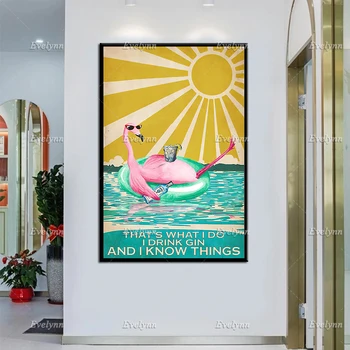 Tai, Ką aš galiu Gerti Džiną ir aš Žinau, Ko Plakatas, Pink Flamingo Sienos Menas, Atogrąžų Art Print, Vonios kambarys Dekoro, Namų Dekoro 161051