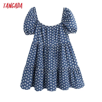 Tangada Moterų 2021 M. Vasarą Siuvinėjimo Mini Suknelė Vintage Aikštėje Apykaklę, Trumpas Sluoksniuotos Rankovėmis Moteriška Sundress BE781