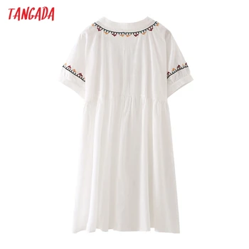 Tangada Moterų Balta Siuvinėjimo Romantiška Medvilnės Suknelė trumpomis Rankovėmis Patelės Mini Suknelės Vestidos 4T28