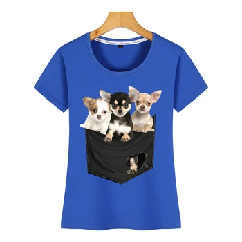Topai Marškinėliai Moterims tris čihuahua gražių šunų, O-Kaklo Derliaus Užsakymą Moterų Marškinėlius