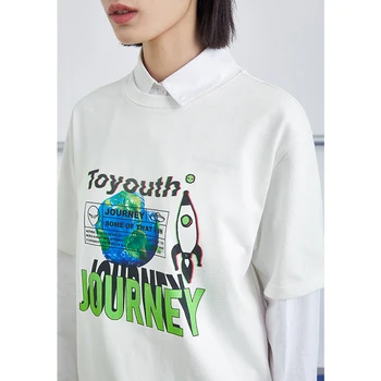 Toyouth Moterys T-shirt 2021 m. Vasarą trumpomis Rankovėmis Apvalios Kaklo Prarasti Letter Spausdinimo Meno Pavyzdys Atsitiktinis Asmenybės Viršūnės 116286
