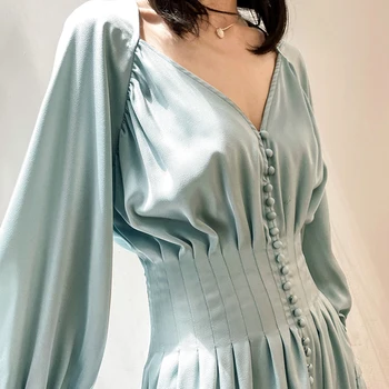 TWOTWINSTYLE Elegantiškas Suknelės Moteris Giliai V Kaklo Žibintų ilgomis Rankovėmis Aukštos Juosmens Lieknėjimo Moterų Suknelė Mados Naujų 2021