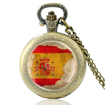 Unikalus Ispanijos Vėliava Modelis Derliaus Kvarco Kišeninio Laikrodžio Vyrai Moterys Stiklo Kupolas Pakabukas Karoliai Valandų Laikrodis Geriausių Dovanų 11256