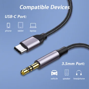 USB Tipo C-3.5 MM Lizdas AUX Kabelis DAC Tipas-C Garso Kabel Automobilių Garsiakalbis Ausinių Tipo C Papildomas Adapteris Cabo 0,5 M 1M 1,5 M