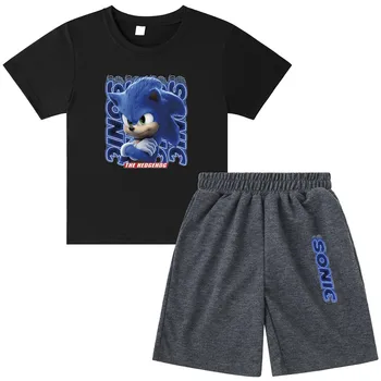 Vaikai Berniukai Sonic T-shirt Mergina Animacinių filmų Topai Mielas Kūdikis Medvilnės Nustatyti, 2021 M. Vasaros Drabužių Bamblys Mados T Marškiniai, Kostiumas Vaikams Costum 825