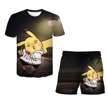 Vaikai Pokemon T-shirts Rinkiniai Animacinių filmų Spausdinti Trumpas Rankovės Juokinga Pikachu 3D marškinėliai Berniukams, Vaikų Drabužiai, 2021 M. Vasaros Mergaitės Drabužiai 194266