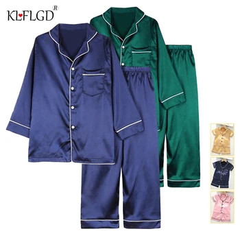 Vaikų drabužiai nauji berniukų ir mergaičių, oro kondicionavimo sistema plonas pižama kostiumas 2-10 metų amžiaus vientisos spalvos ilgomis rankovėmis ledo šilko kombinezonas 19484