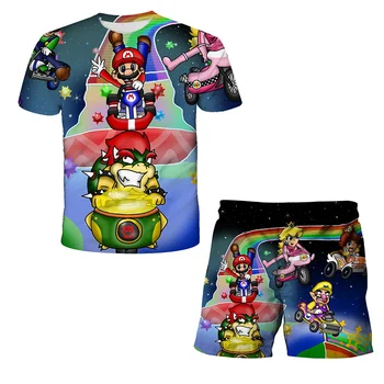 Vaikų Rinkiniai, Super Mario bro marškinėliai Vaikai 3D Print T shirt ir Trumpas 2vnt Vaikų Nustatyti Berniukų marškinėliai Mergaičių Paauglių Vasaros Viršūnes 154613