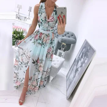 Vasaros drabužių moters Šifono Gėlių spausdinti paplūdimio suknelė seksualus maxi balta elegantiška prom šalis Suknelės mados Moterų Drabužių 2021 86270