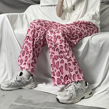 Vasaros Harajuku Vintage Laisvalaikio Kelnės Moterims Rožinė Kawaii Leopardas Spausdinti Negabaritinių Kelnių Kišenėje Bifurcation Streetwear Kelnės 2021 142119