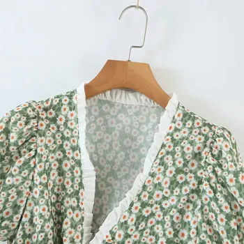 Vasaros Moterų marškinėliai 2021 Trumpas Rankovės Apkarpyti Viršūnes Single-Breasted Gėlių Spausdinti Atsitiktinis Mados nėriniai Dizaino Streetwear Chic 52508