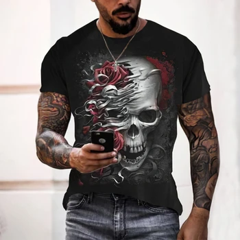Vasarą naujų kaukolė elementas stiliaus apvalios kaklo marškinėliai Vyrų Mados 3D Spausdinimo Atsitiktinis Trumpas Rankovės Harajuku marškinėliai, topai 22405