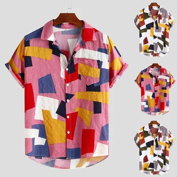Vasarą Vyrai Atostogų Mygtuką Viršų Mados Spausdinti Havajų Prarasti trumpomis Rankovėmis Mygtuką Atsitiktinis marškinėliai рубашка мужские комплекты