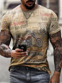 Vasarą vyrams nauja, trumpas rankovėmis marškinėliai retro motociklų spausdinimo Slim sporto apvalios kaklo marškinėliai trumpas rankovėmis viršų