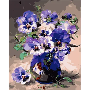 Vaza Mėlyna Violetinė Našlaičių Ekstraktas-Našlaičių Gėlių Tapybos Numeriai Akrilo Spalvinga Gėlių Rankomis Dažyti Aliejiniais Dažais Pagal Numerius, Namų Dekoro Meno 89494