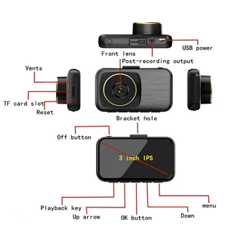 Veidrodis DVR Brūkšnys Cam 4K Transporto priemonės vaizdo Kamera Auto Vaizdo įrašymo Dvigubo Objektyvo Priekinis Ir Galinis Vaizdas 3