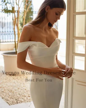 Verngo 2021 Paprasta Satino Undinė Vestuvių Suknelės nuo Pečių, trumpomis Rankovėmis, Nėriniai Atgal Vestuvinės Suknelės Su Teismo Traukinys 45235