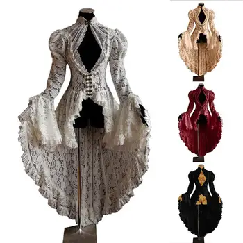 Viduramžių Moterų Sudegintasis Rankovėmis Nėrinių Didelis Sūpynės Slim Suknelė Malabaro Kostiumas 72581