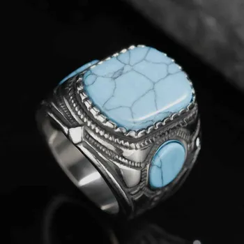 Vintage Senoviniai Natūralaus Akmens Žiedas bižuterijos Mėlyna turquoises Piršto Žiedą, Moterims Vestuvės Žiedai OSR307 55764