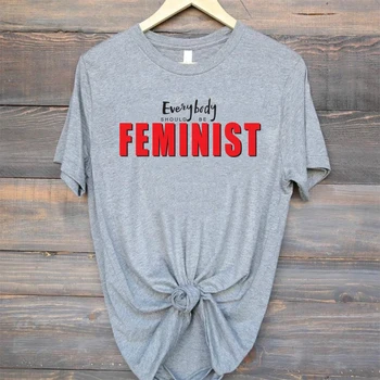 Visi Turėtų Būti Feminizmo Marškinėlius Laiškai Spausdinami Moterų Drabužius Vasarą Plius Dydis Harajuku Grafinis Tees Madinga Hipster marškinėlius 157358