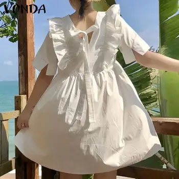 VONDA Moterų Mini Suknelė 2021 M. Vasaros Atsitiktinis O Kaklo Pusė Rankovės Kietasis Suknelės Bohemijos Vestidos Femme Paplūdimio Sundress 87589